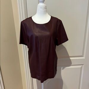 Banana Republic Red Boxy front vegan leather Tee with Scoop Neck